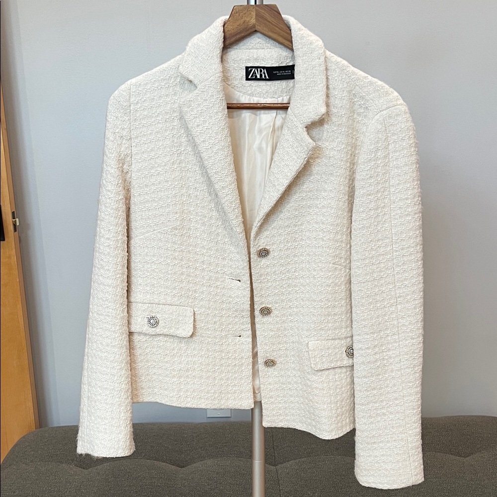 Zara Women's Textured Cream Blazer